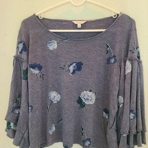 Lucky Brand Blue and Silver Crew Neck Top with Textured Accents